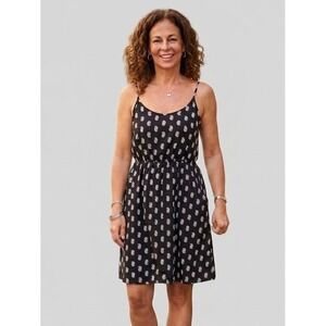 Gap Womens Black Sleeveless Rayon Sundress White Paisley Teardrops Casual S